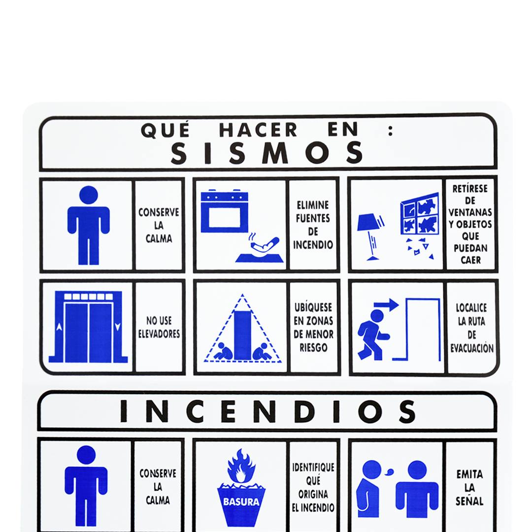 Señalamiento Estireno Qué Hacer en Sismos e Incendios Extinpar ... S00174-03 35 x 40 cm - 1